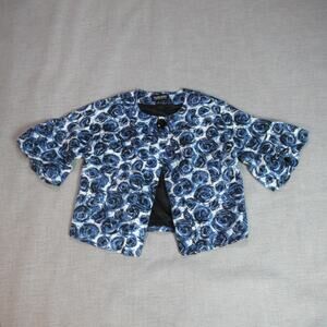 Ellen Tracy Jacket Womens Size XS Blue Black White Floral Blazer Work Preppy